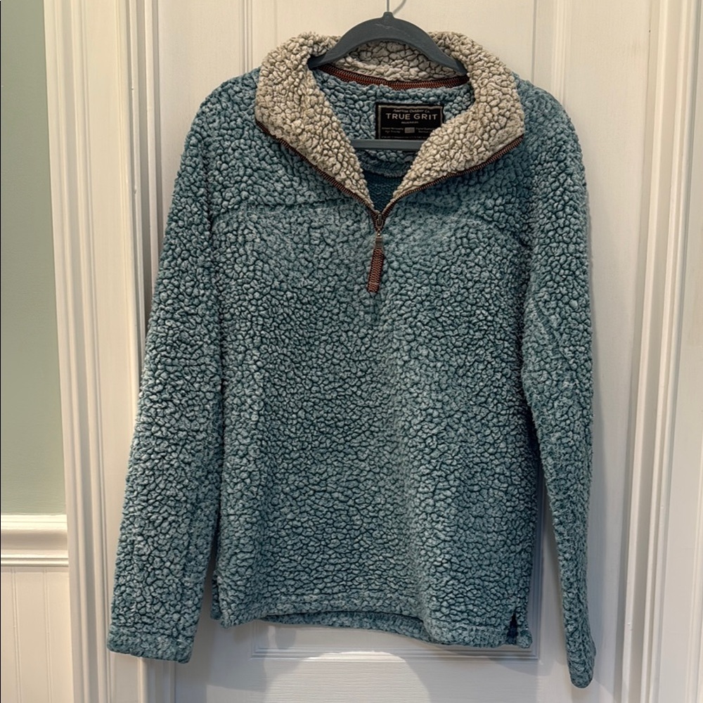 True Grit Blue and Cream Cowl Neck Sweater